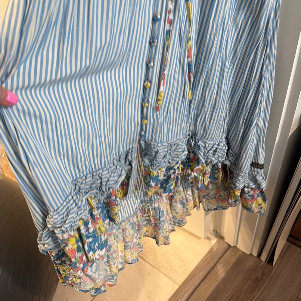 Striped Blue Dress with Floral Accents - Picture 5 of 5